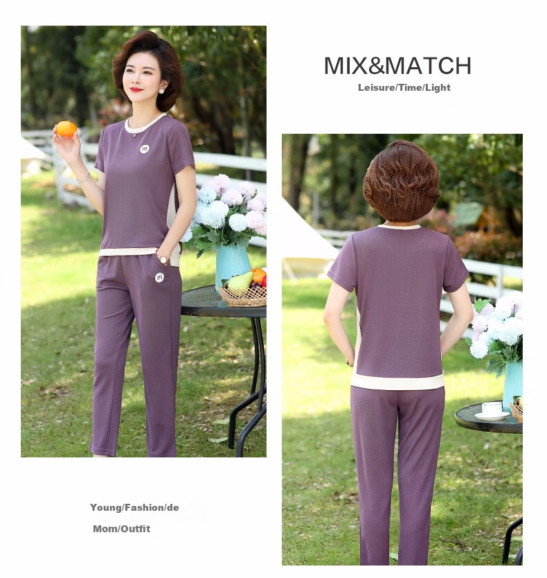 QIUFULUO Women's Summer 2026 New Casual Two-Piece Set Middle-Aged and Elderly Fashionable Versatile Outfit for 50s and 60s 10