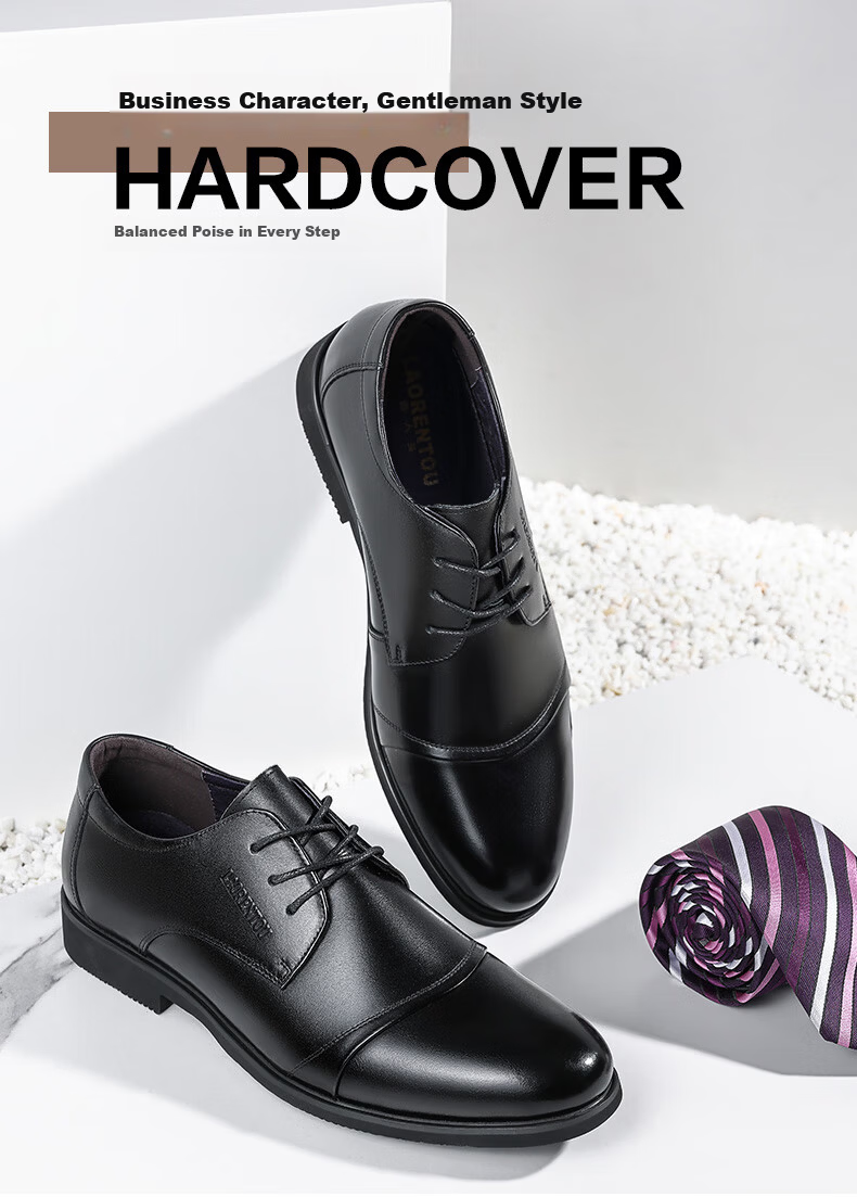 LAORENTOU Men's Leather Dress Shoes Spring Autumn First Layer Cowhide Casual Business Round Toe Wedding Shoes 1717 Black Size 38 1
