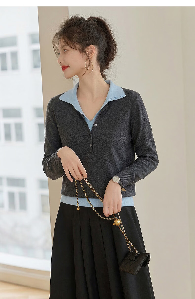 Demana Autumn Elegant Deep V Two-Piece Contrast Slimming Knit Sweater with Mulberry Silk and Wool for Women 17