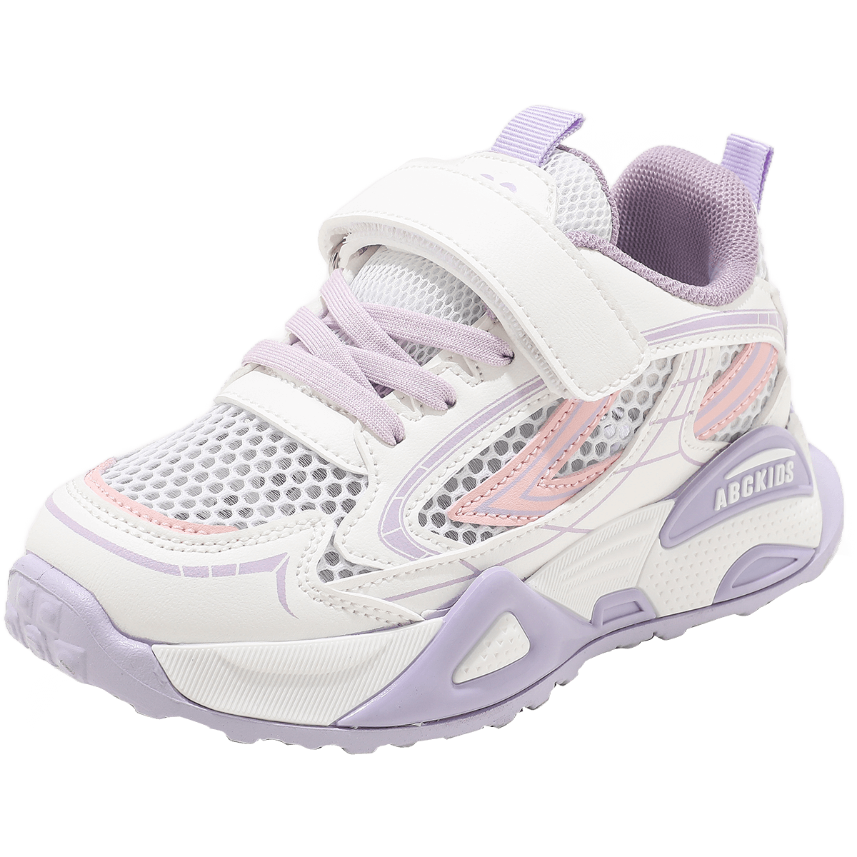 ABC KIDS Kids Lightweight Soft Sole Sports Shoes 2026 Summer New Breathable Mesh Shoes White Purple Size 28