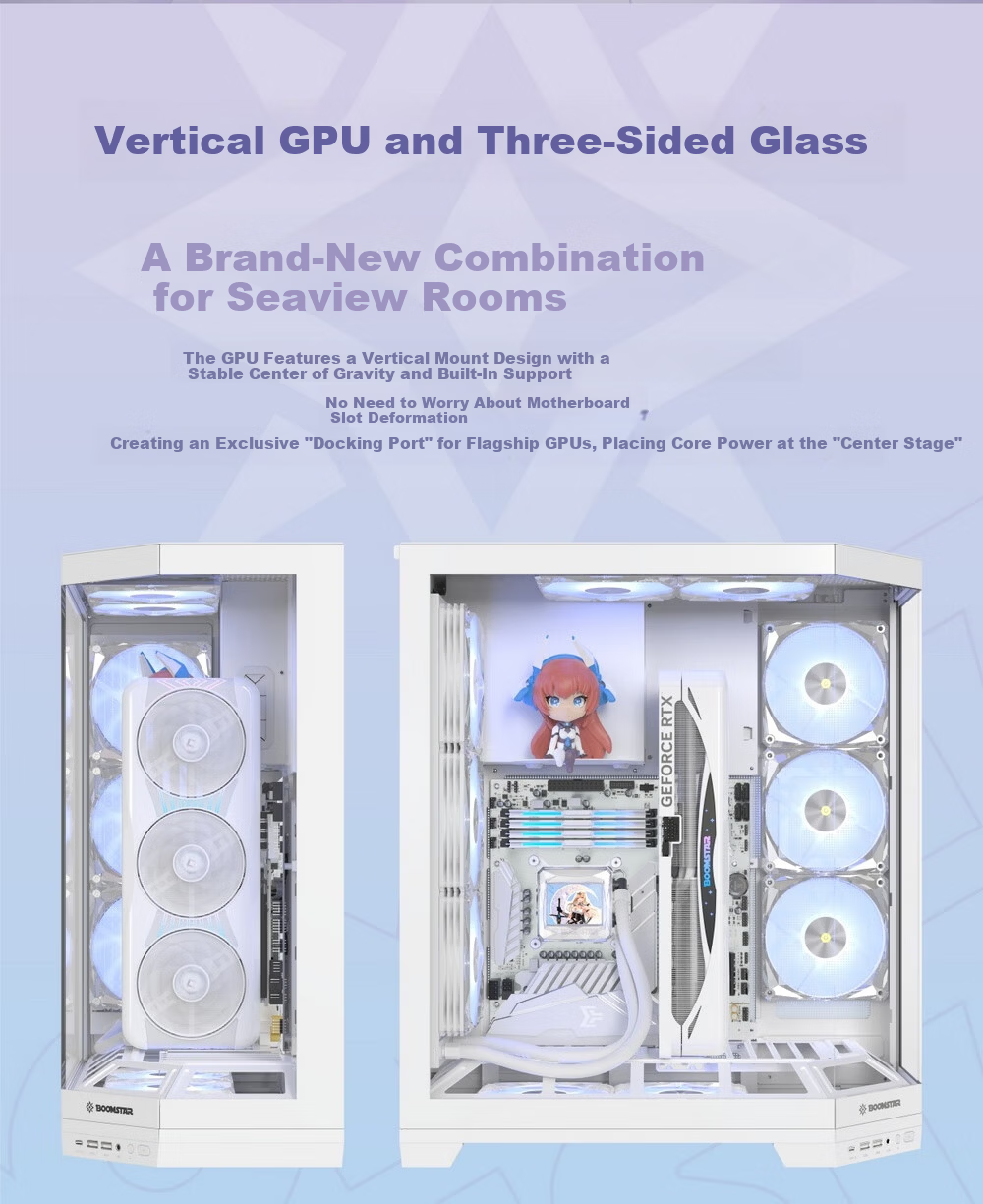 GALAX Starry Space Station Desktop PC Case Vertical GPU Mount White Figurine Slot ATX TYPE-C Quick Release Supports 360mm Water Cooling Cable Management Integrated Cable Extension 8