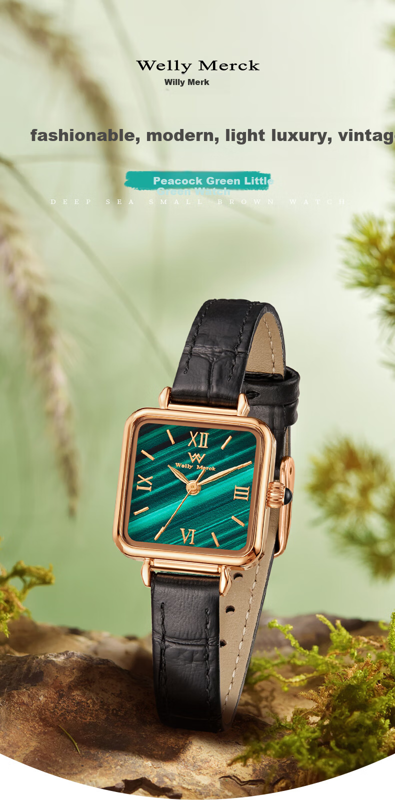 Welly Merck Women's Small Green Watch Square Minimalist Quartz Waterproof Birthday Gift for Her Qixi Festival 1