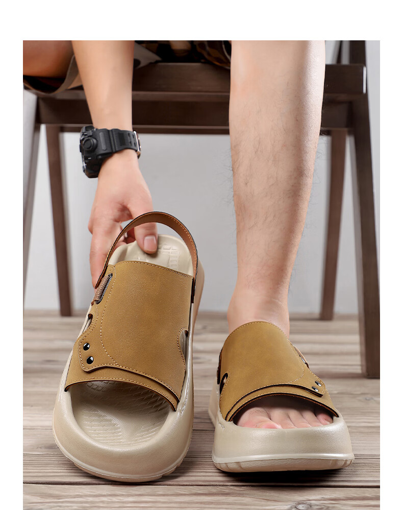 MEXICAN Spring Summer New Men's Leather Sandals Beach Shoes Dual-Wear Breathable Green 40 16