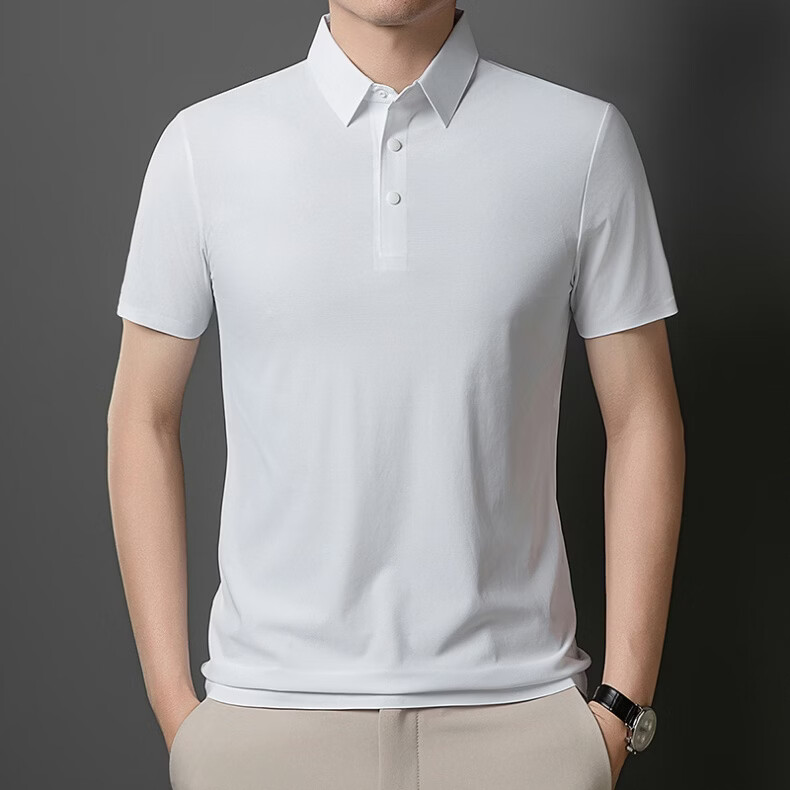 ROMON POLO Shirt Short Sleeve T-Shirt for Men, Sun Protection, Antibacterial, Moisture-Wicking, Ice-Cool Tech, Solid Color, Light Business Top, Medium 5XL 20
