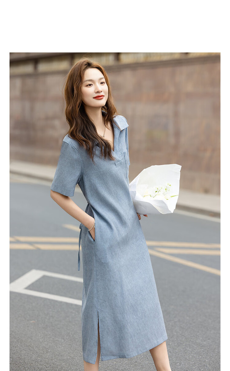 Demana [With Linen] Summer Urban Elegant V-Neck Loose Slim Fit Dress for Women High-End Feel 4