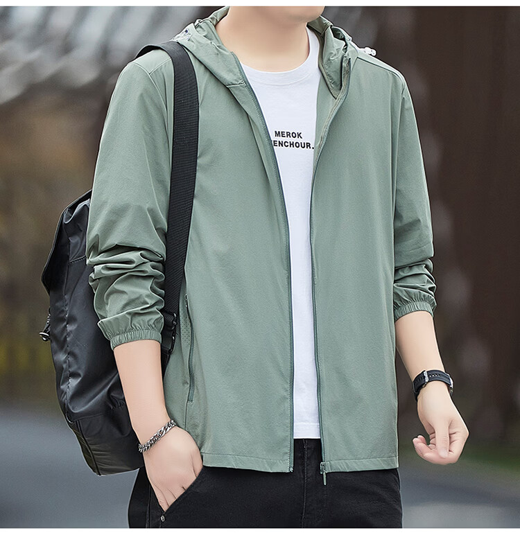 ROMON Men's Summer Ice Silk Quick-Dry Casual Business Breathable Outdoor UV Protection Jacket AG9 Green 5X 17