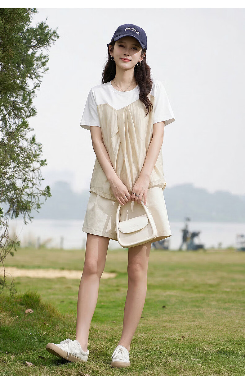 Demana [Comfort Sorona] Summer Elegant Color-Block Crew Neck Short Sleeve Fashion Slim Fit Versatile Women's T-Shirt 15