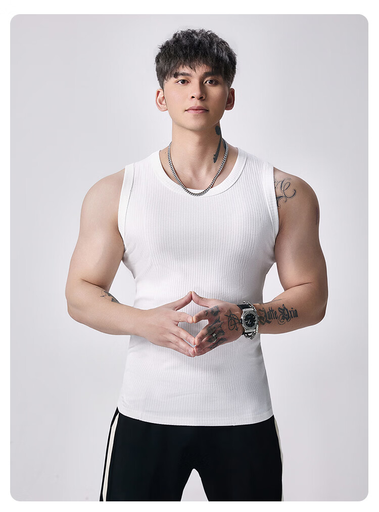 FitonTon Men's Summer Sports Tank Top 10A Antibacterial Trendy Fitness Comfortable Stretch Ribbed Sweatshirt Heather Gray 2XL 7