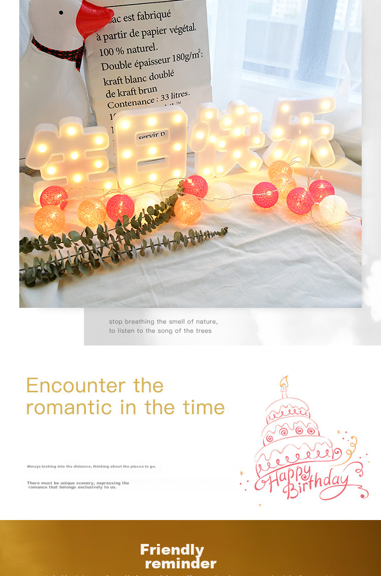 Duomeiyi Birthday Decoration Scene, Romantic Surprise Birthday Decorations, LED String Lights, Balloons, Table Decorations, Props, Night Lights, Happy Birthday 3