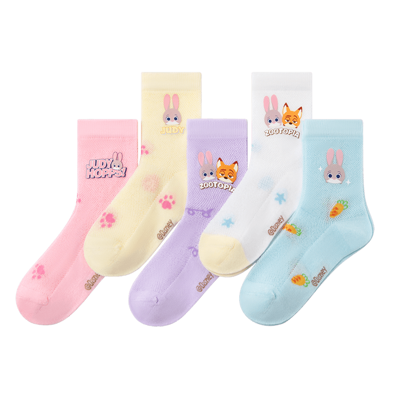 Disney Girls' Summer Thin Mid-Calf Socks Baby Children's Zootopia Mesh Socks 7A Antibacterial M