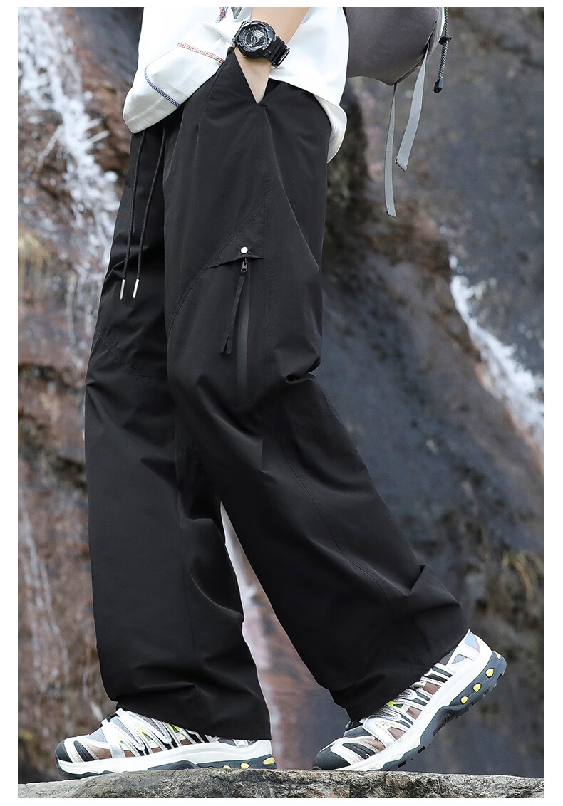 SWAMP AREA Outdoor Water-Repellent Quick-Dry Hiking Pants Men Spring Summer Lightweight Loose Straight Casual Sports Pants KS360 Black M 17