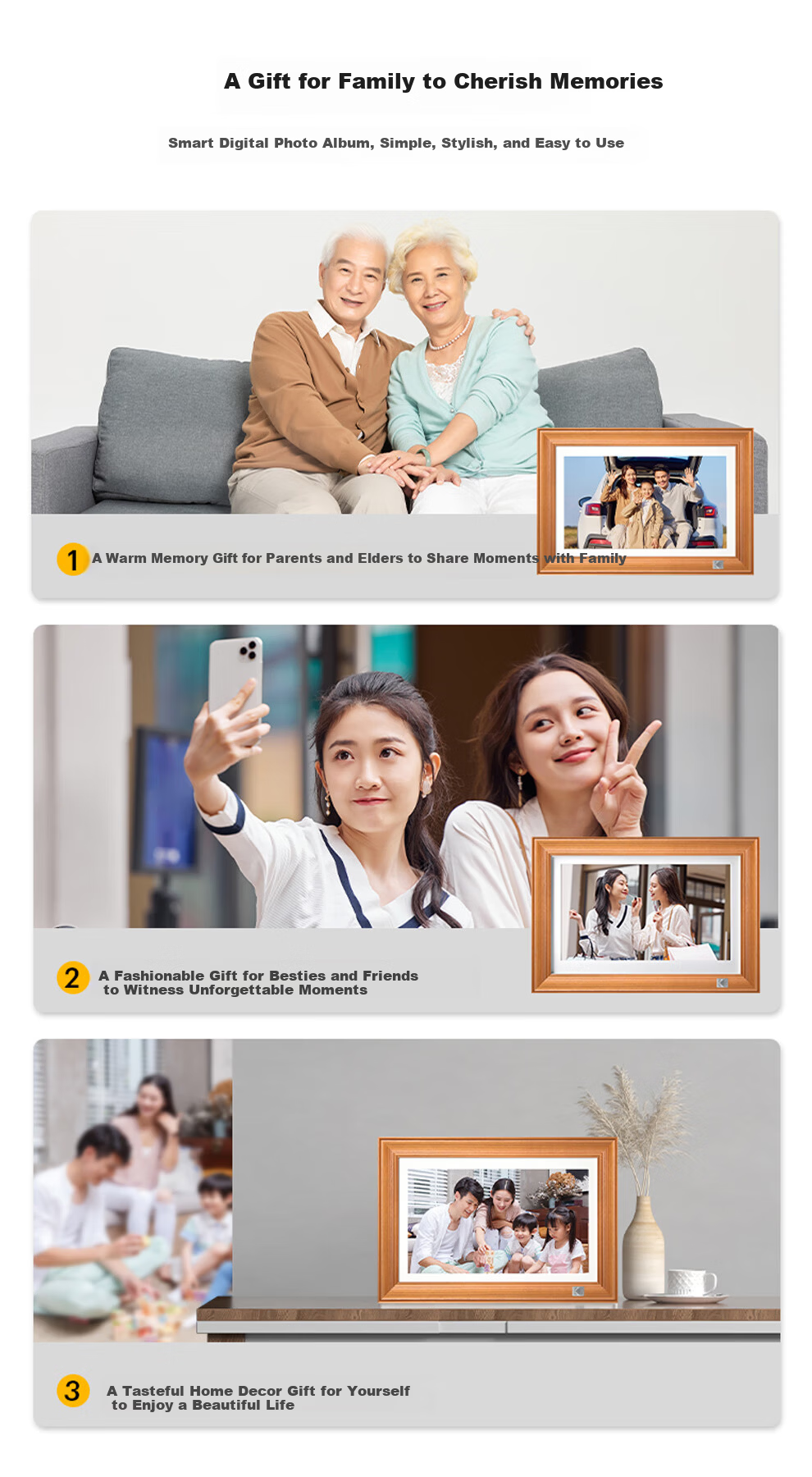 KODAK 141 Digital Photo Frame 14.1-inch HD Touchscreen Photo and Video Player Natural Wood Color 14