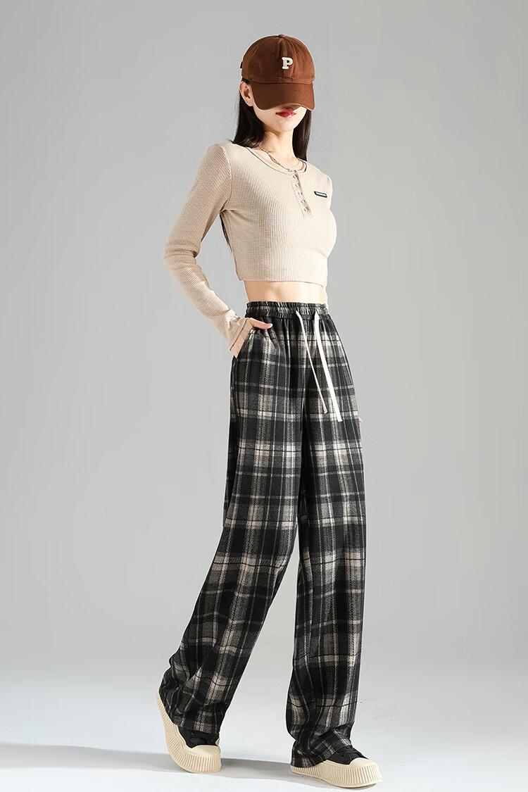 TonLion 2026 Autumn And Winter Women's Slimming Elastic-Grid Casual Pants, Loose Fit 10