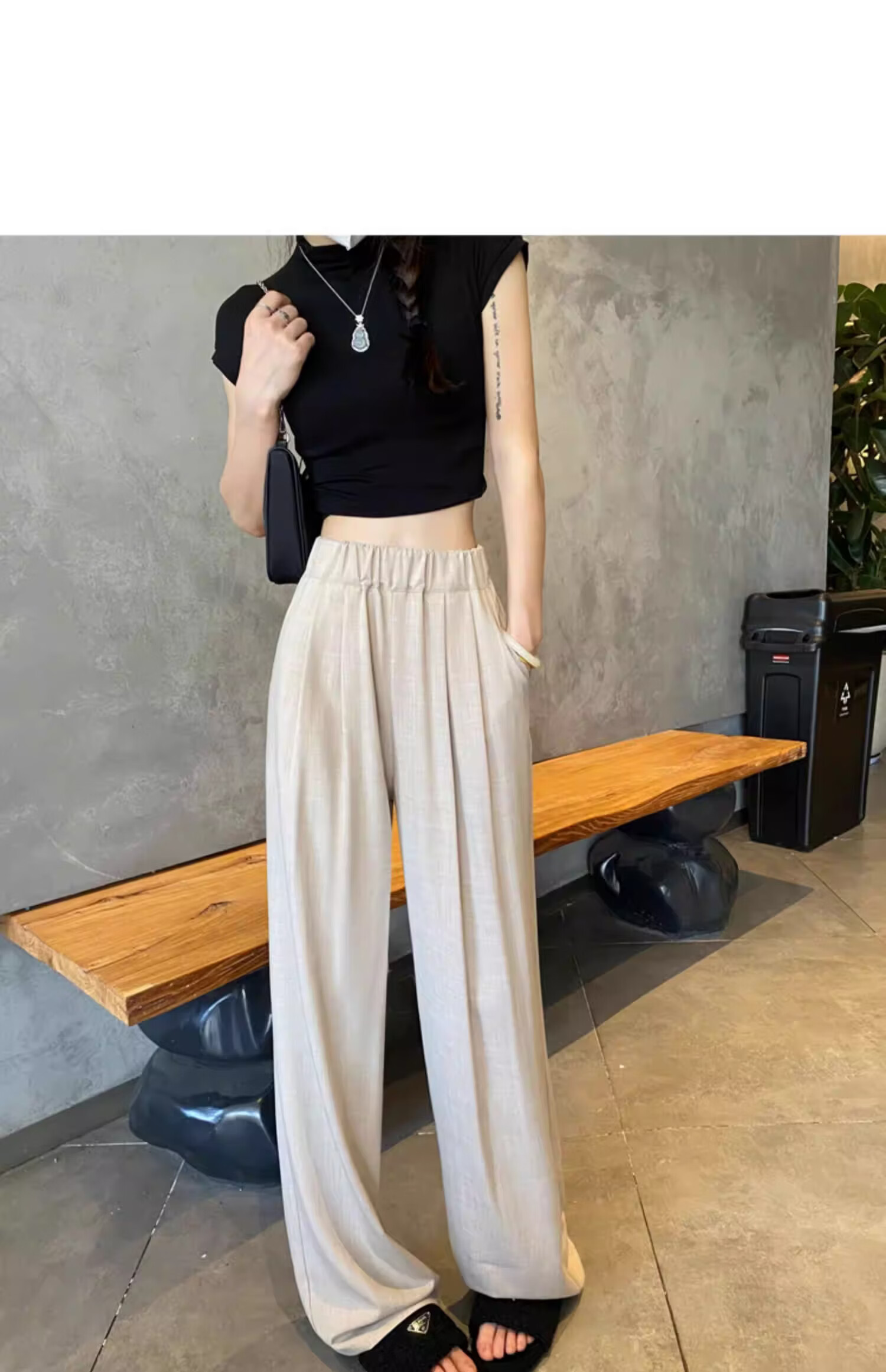 Langsha TR Bamboo Fiber Summer Wide-Leg Pants for Women Thin Draped Loose Casual New Chinese Style Ice Silk Trousers 17