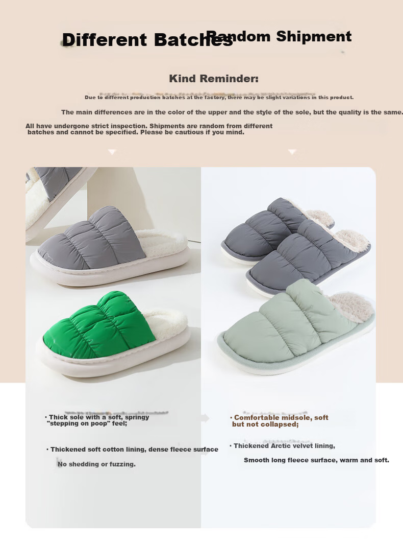 FOOTOPPO Women's Waterproof Down Cotton Slippers, Men's Simple Non-Slip Thick-Soled Warm Fleece Home Slippers for Winter 1