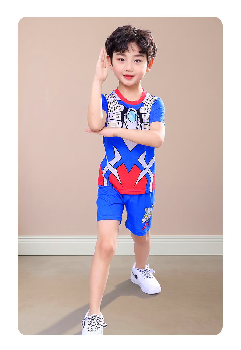 ULTRAMAN Ultraman Tiga Boys' Short Sleeve Pajamas Summer Kids' Homewear Set 120cm 19
