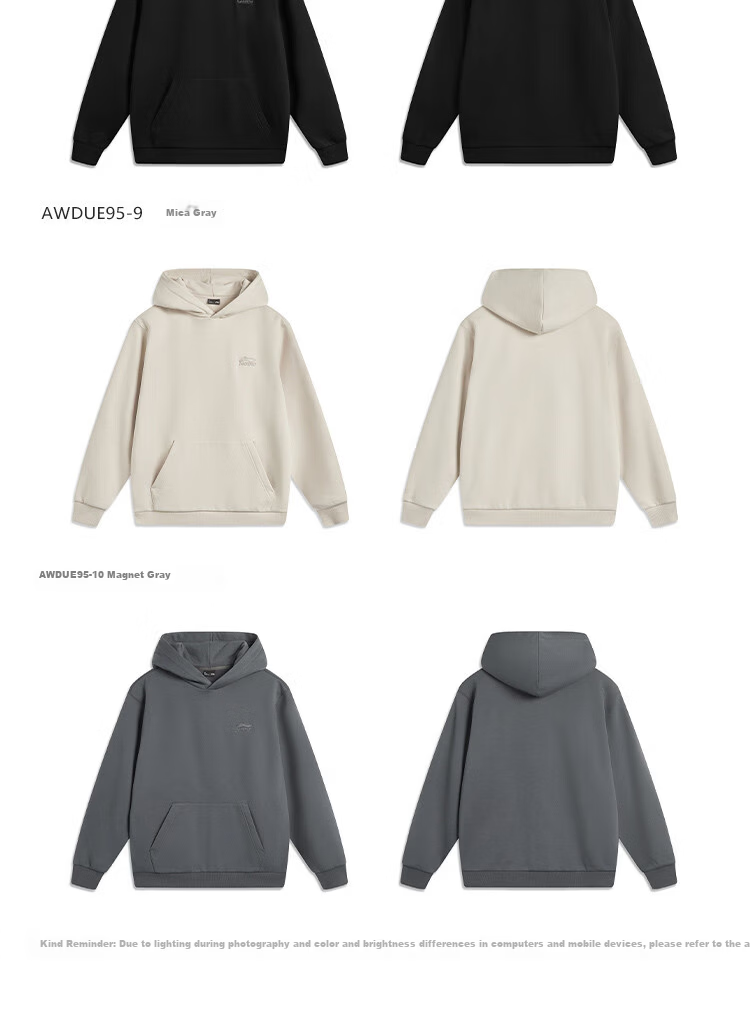 LI-NING Men's and Women's Couple Matching Fleece-Lined Warm Hoodie Loose Casual Sportswear Sweatshirt 16