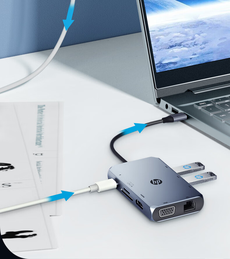 HP Type-C Expansion Dock, USB Extension, Network Port Adapter, USB to Network Port Converter, Mac Expansion Dock Type-C, Apple Computer Adapter 9
