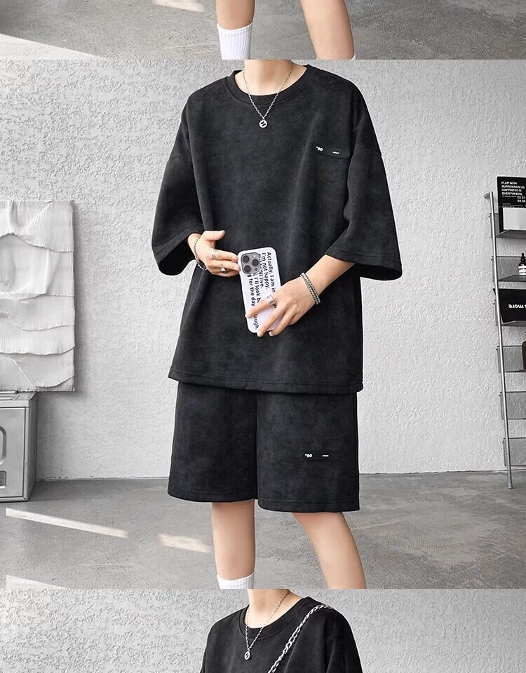 Wassup Sohot American High Street Short Sleeve T-Shirt Set Men Summer Tie-Dye Short Sleeve Shorts Sports Two-Piece Set Gray 5XL 11