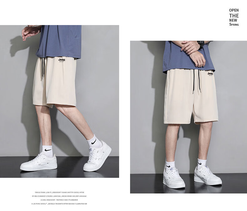 JEEP SPIRIT Men's Summer New Lightweight Ice Feel Loose Breathable Straight Cut Casual Sports Mid-Length Shorts 24