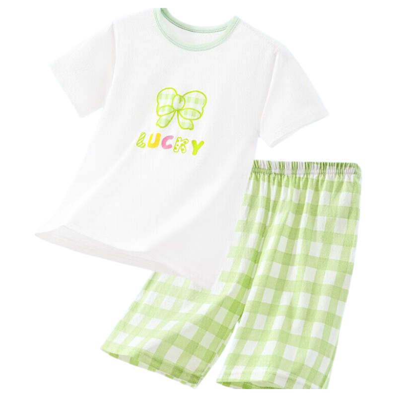DEESHA Kids Children's Pajamas Girls Homewear Set Short Sleeve Shorts Air Conditioning Suit for Older and Younger Children