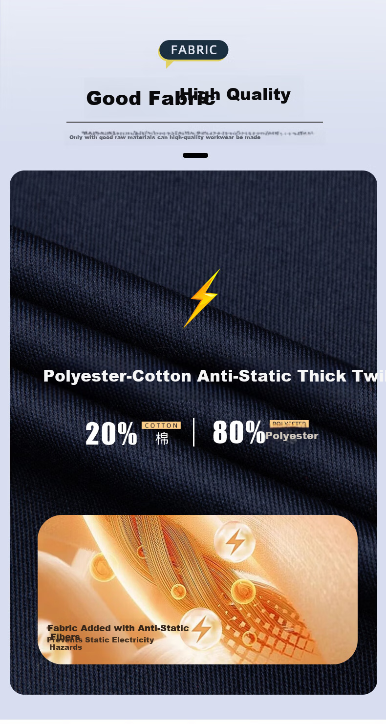 Lido According to Chen Custom Anti-Static Workwear Durable Men's Spring and Autumn Long Sleeve Reflective Strip Engineering Uniform Auto Repair Labor Protection Workwear Custom Work Suit 2