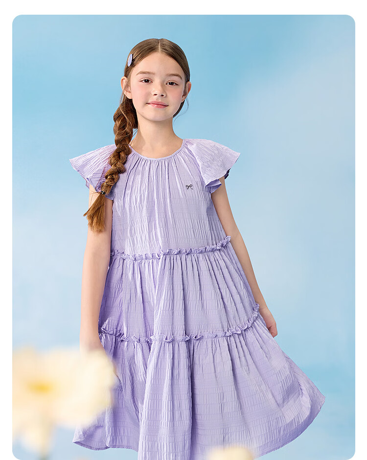 Balabala Girls Dress Children's Dress 2026 New Summer Big Kids Princess Dress Sweet Small Flutter Sleeve Ruffle 21
