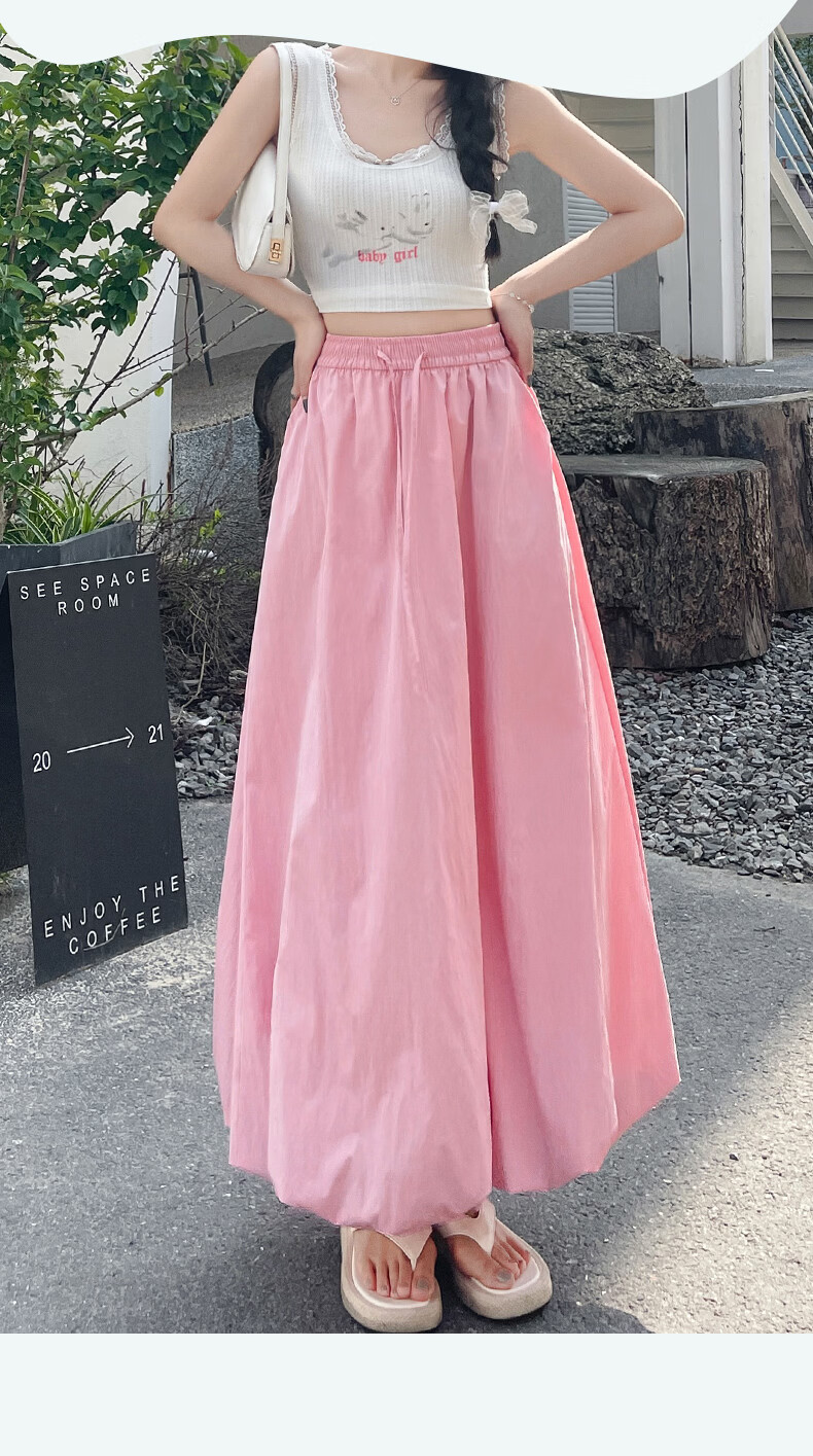 Langsha Bud Half Skirt Women Spring Summer Thin High Waist Loose Slim A-Line Puffy Cloud Mid-Length Skirt 5