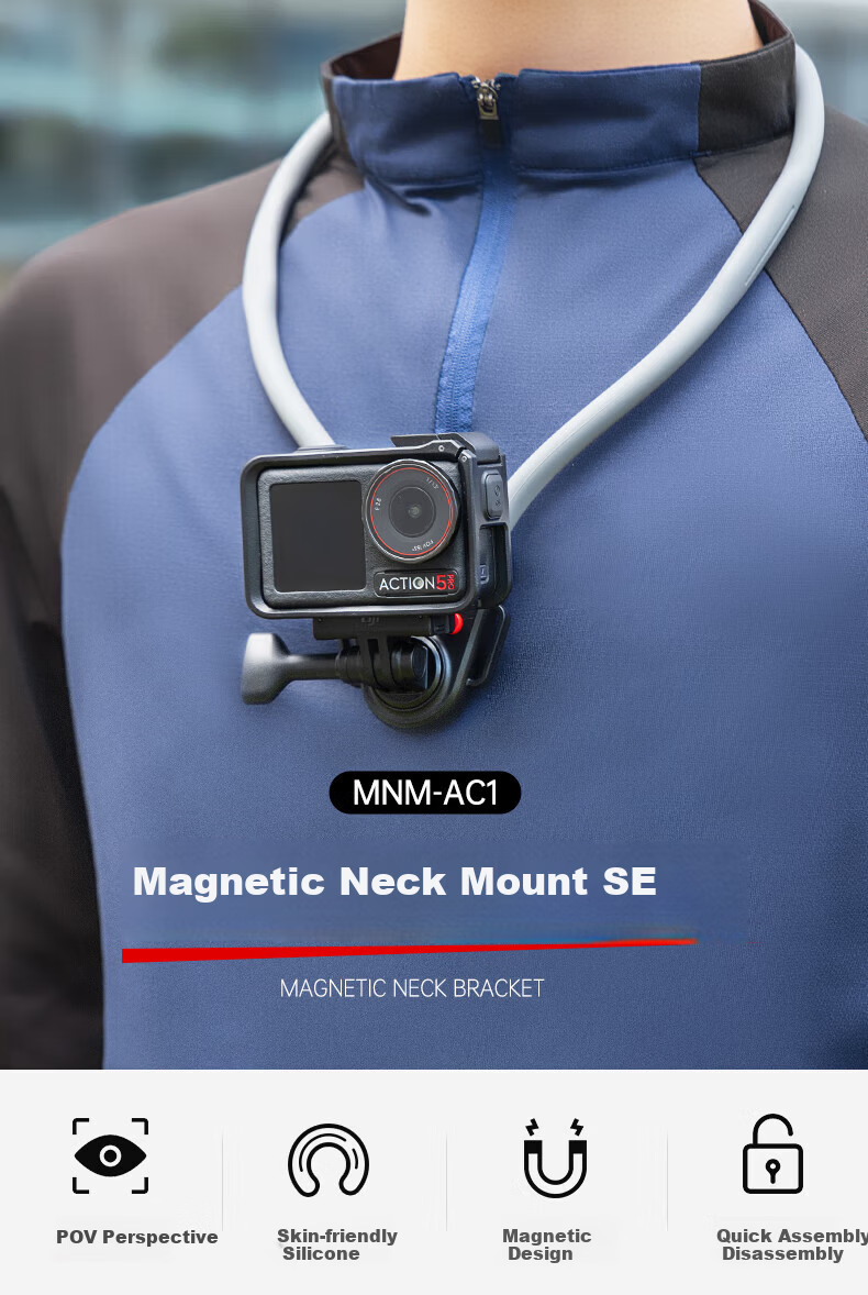 JJC Neck Strap Mount for DJI Action4/5 Pro Osmo 360 Sports Camera GoPro Insta360 Accessories Magnetic First-Person View Mobile Phone Mount 1