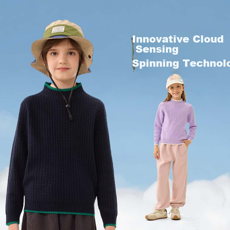 Baleno Girls' Sweater Autumn Winter 2025 New Stylish Cable Knit Pullover Children's Half Turtleneck Warm Innerwear