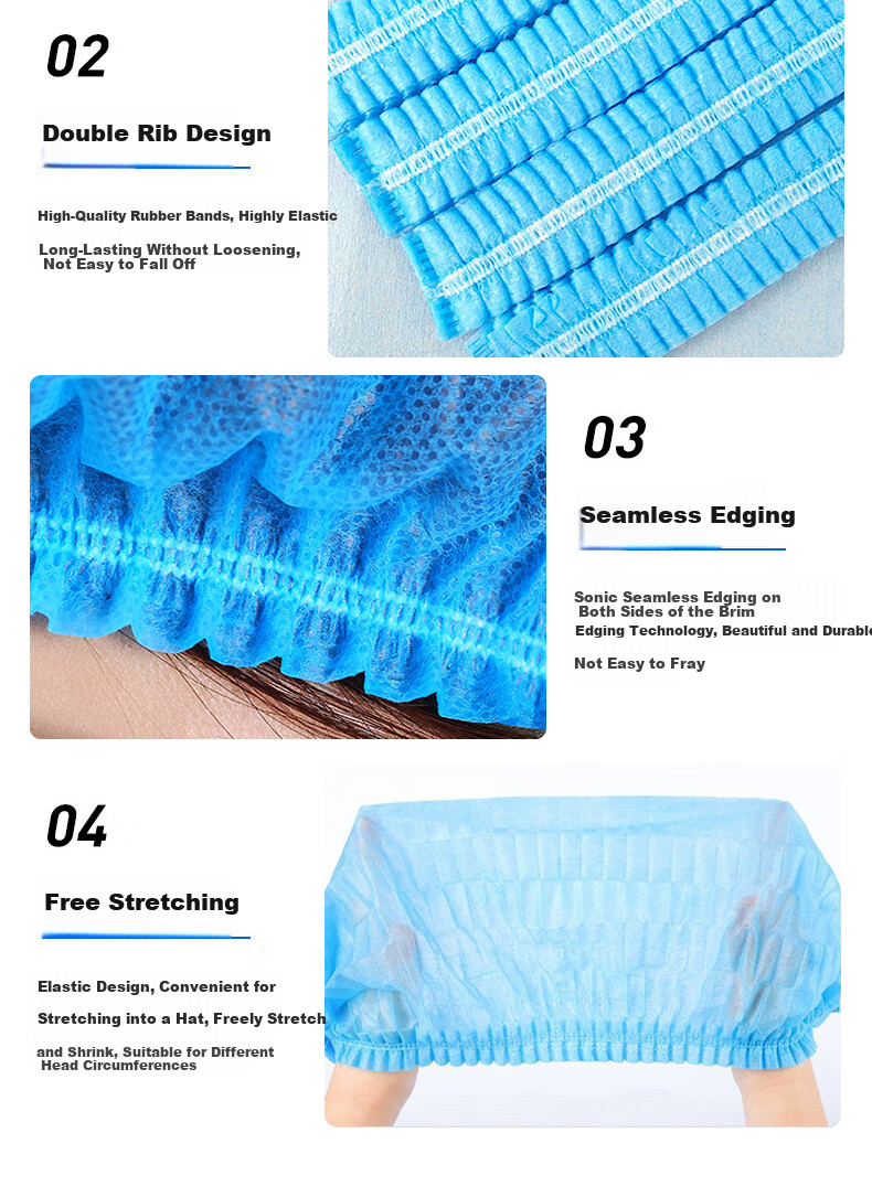 Huadun Disposable Head Cover Cap Mesh Cap Non-woven Dust-free Cap Catering Kitchen Dustproof Isolation Cap Blue 100pcs 9