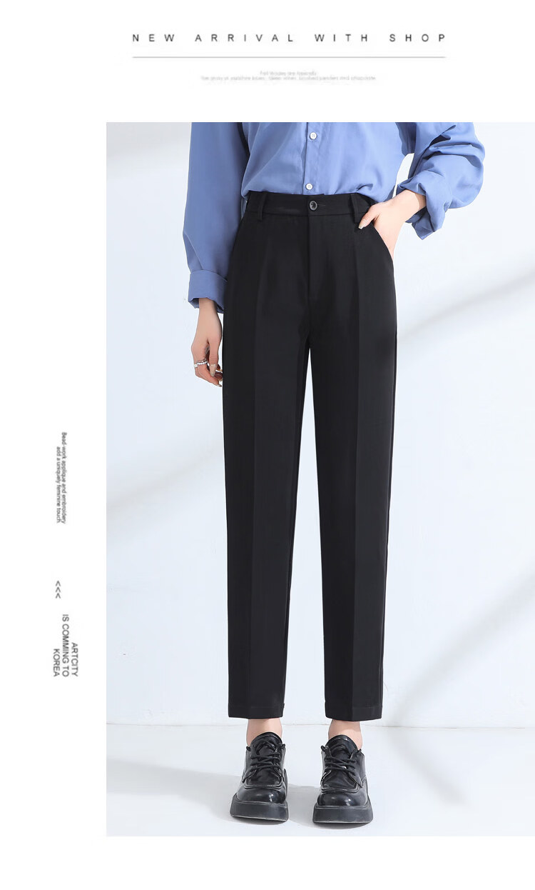 Langsha Women's Black Suit Pants New Small Size Casual Loose Slim Harem Work Office Formal Trousers 8