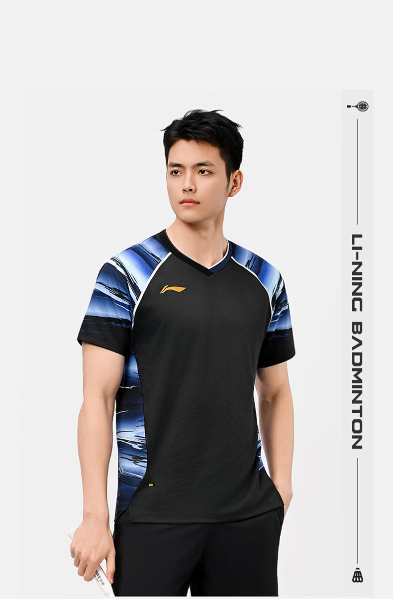 LI-NING Badminton Shirt Unisex 2026 International Star Tournament Short Sports T-Shirt Black S 5