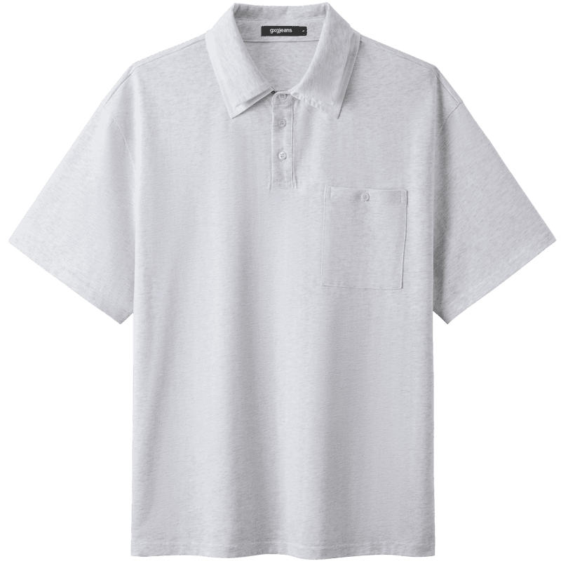 Gxgjeans Men's Simple Commuter Double-Layer Collar Polo Shirt Short Sleeve 26 Summer New Light Gray 170/M