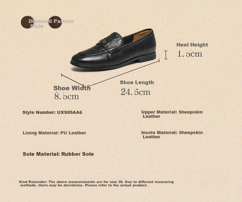 Basto [Jazz Vinyl] 26 Spring British Ultra-Soft Lambskin Loafers Women Single Shoes UXS01AA6 Off-White 38 6