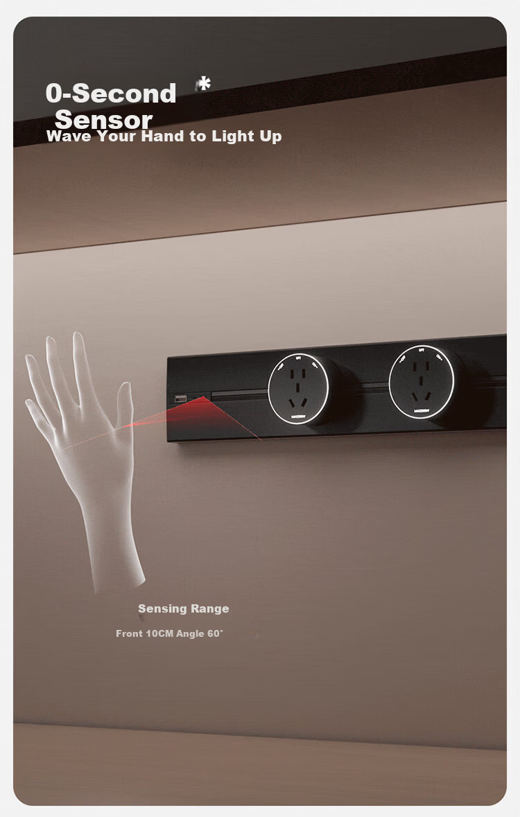 AUX LED Strip Track Socket with USB Sensor Light, Movable Surface-Mounted No-Drill, 500mm + 4 Five-Hole Outlets, Black 1