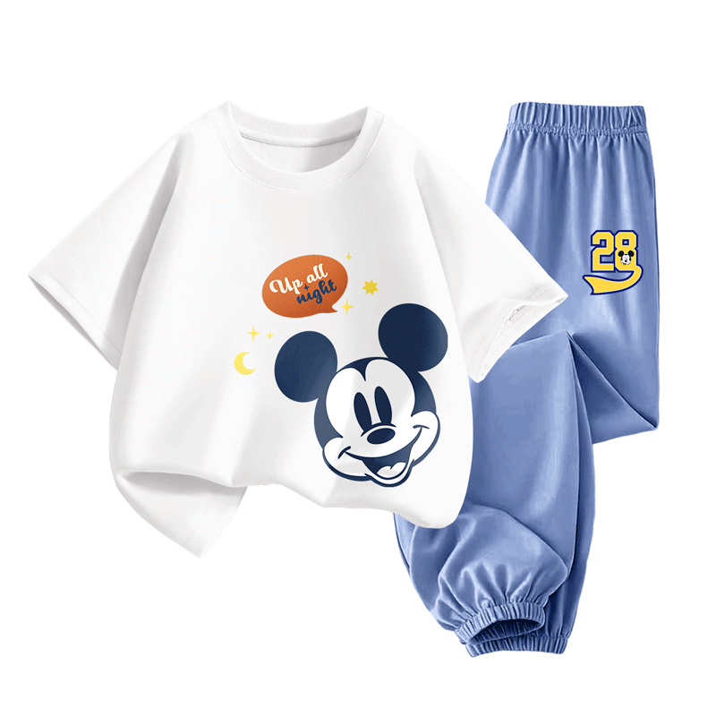 Disney Kids Set Boys and Girls Cotton Short Sleeve Ice Silk Mosquito-Proof Pants Disney Star White T-Shirt + 28 Mickey Denim Blue K Size 110
