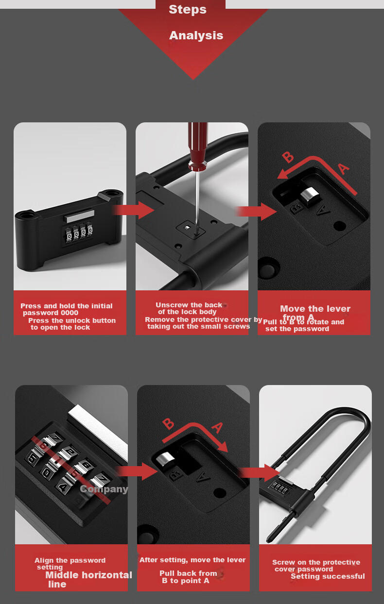 Chugong U-Shaped Combination Lock Glass Door Anti-Cut Anti-Pry Shop Double Door Motorcycle Anti-Theft U-Lock 350mm 5