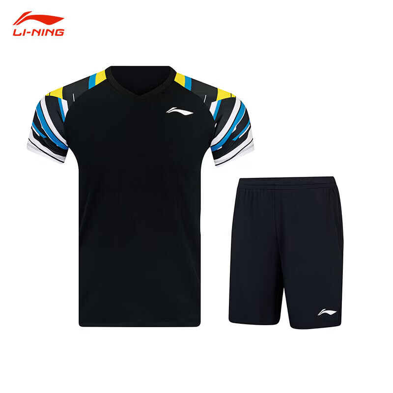 LI-NING Badminton Match Set Sportswear Quick-Dry T-Shirt and Shorts Unisex AATW015-1 Black M