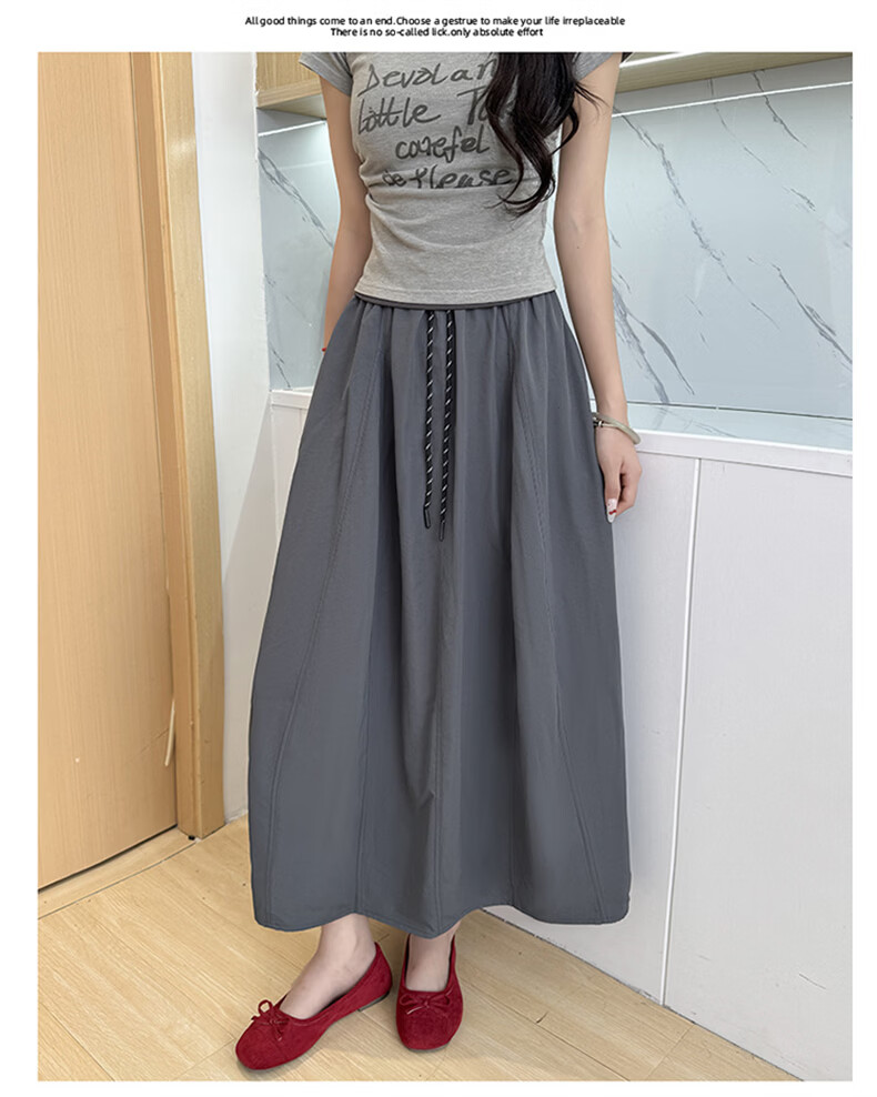 Langsha Women's Workwear Summer Skirt 2026 New High Waist Thin Plus Size A-Line Mid-Length Flowing Pumpkin Skirt 10