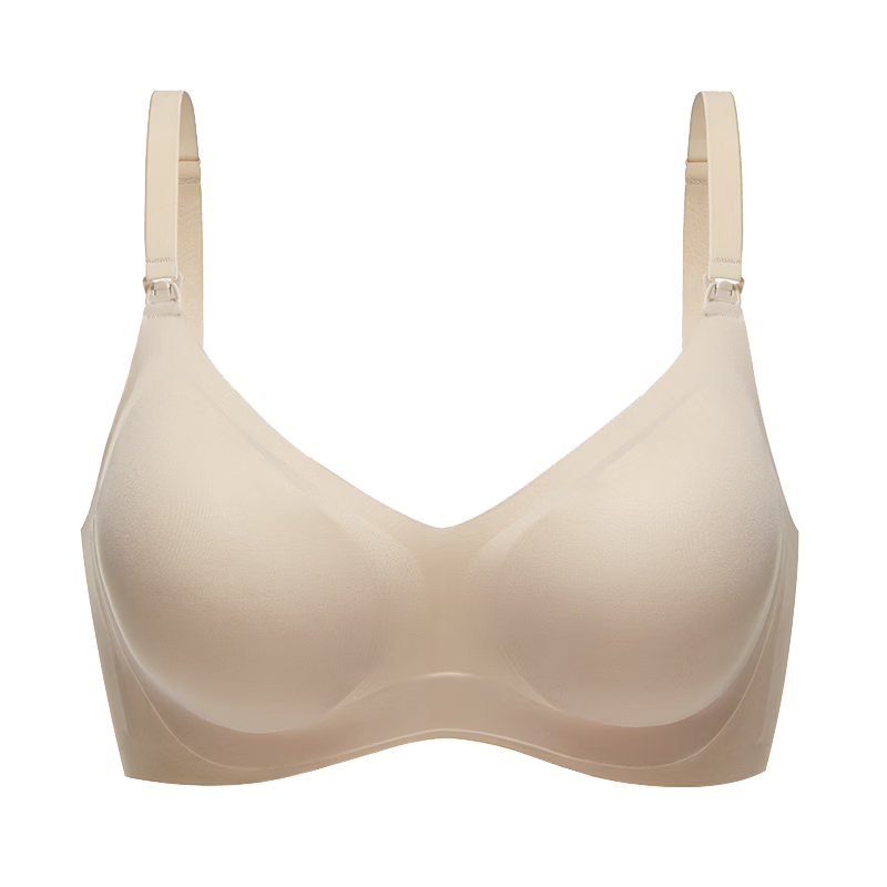 EMXEE Nursing Bra, Thin And Comfortable for Spring And Autumn, Seamless, Push-Up, Anti-Sagging, Shaping, for Pregnancy And Breastfeeding, Apricot Color, Size L