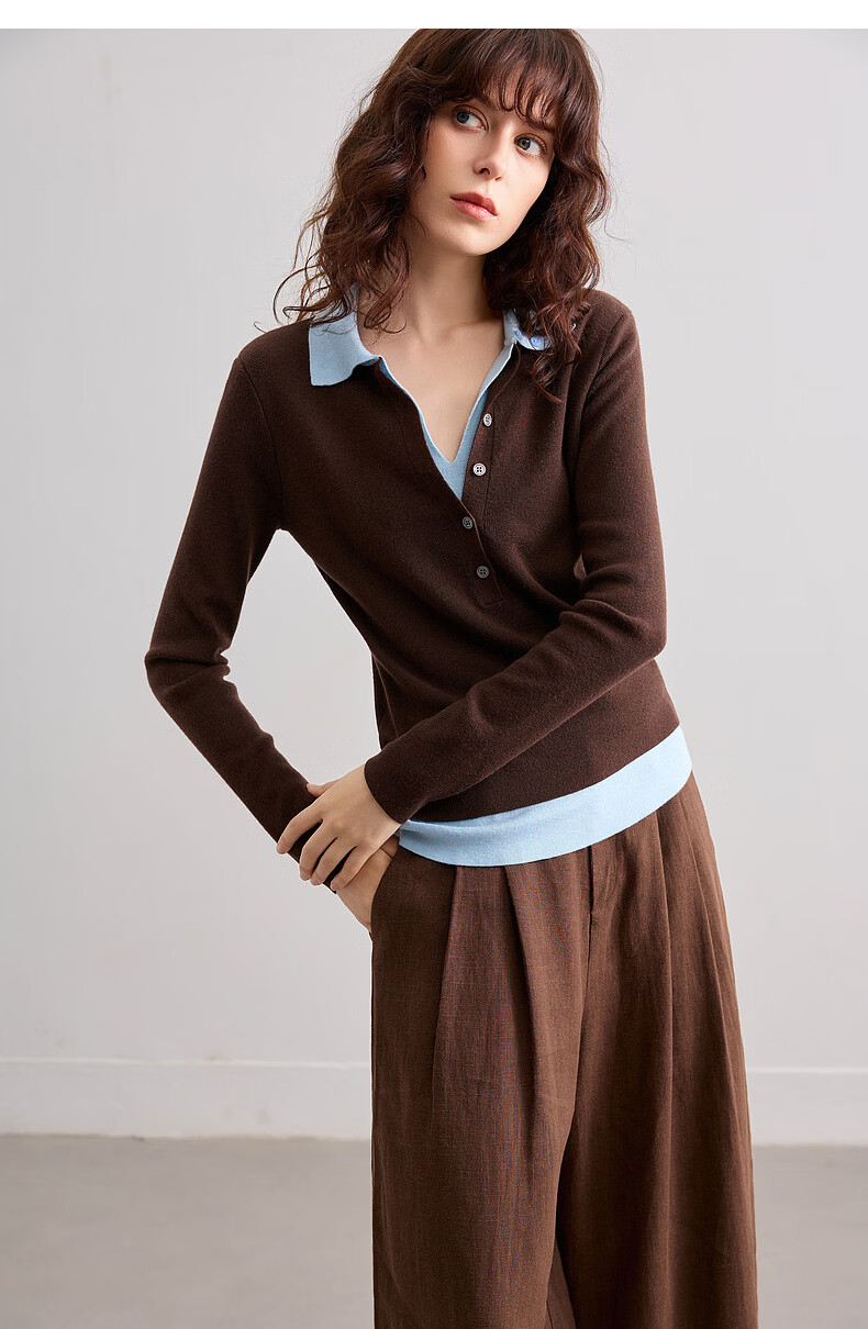 Demana Autumn Elegant Deep V Two-Piece Contrast Slimming Knit Sweater with Mulberry Silk and Wool for Women 21
