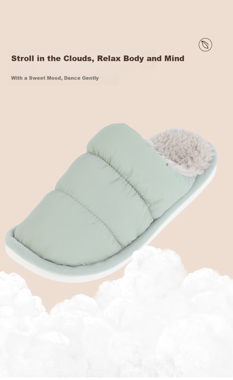 FOOTOPPO Women's Waterproof Down Cotton Slippers, Men's Simple Non-Slip Thick-Soled Warm Fleece Home Slippers for Winter 4