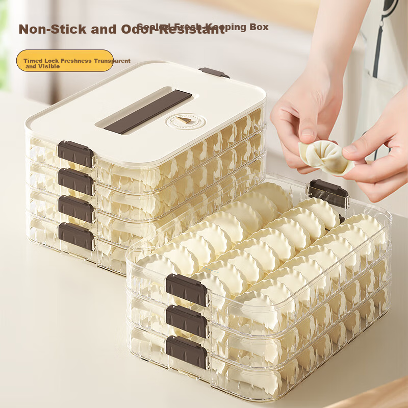 DOCOXO Dumpling Storage Box Food-Grade Dumpling and Wonton Fresh-Keeping Container Essential Kitchen Refrigerator Box [Two Layers One Lid]