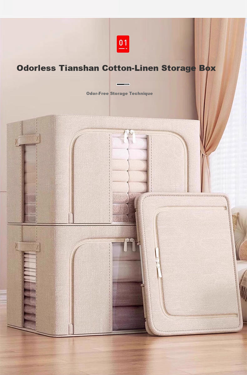 Zhifan Japanese Tianshan Cotton Linen Storage Box Clothes Storage Bin Wardrobe Quilt Organizer Household Foldable Storage Box 7