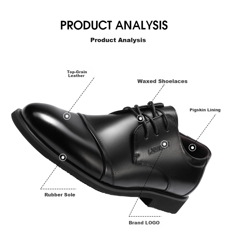 LAORENTOU Men's Leather Dress Shoes Spring Autumn First Layer Cowhide Casual Business Round Toe Wedding Shoes 1717 Black Size 38 5
