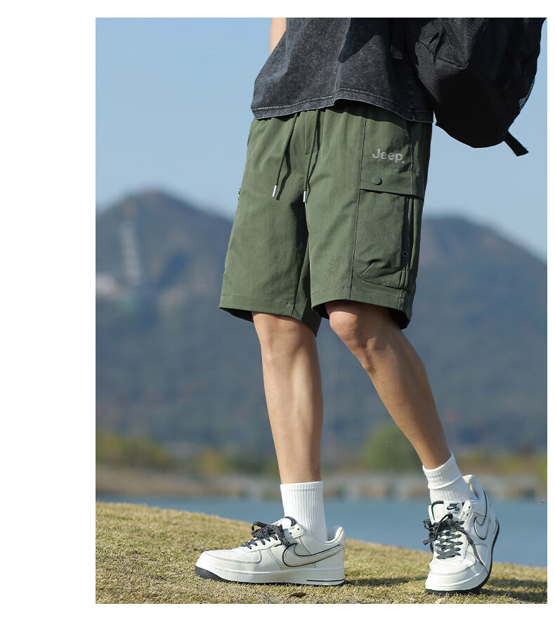 JEEP Men's Summer Workwear Cargo Shorts Loose Fit Casual Black M 10