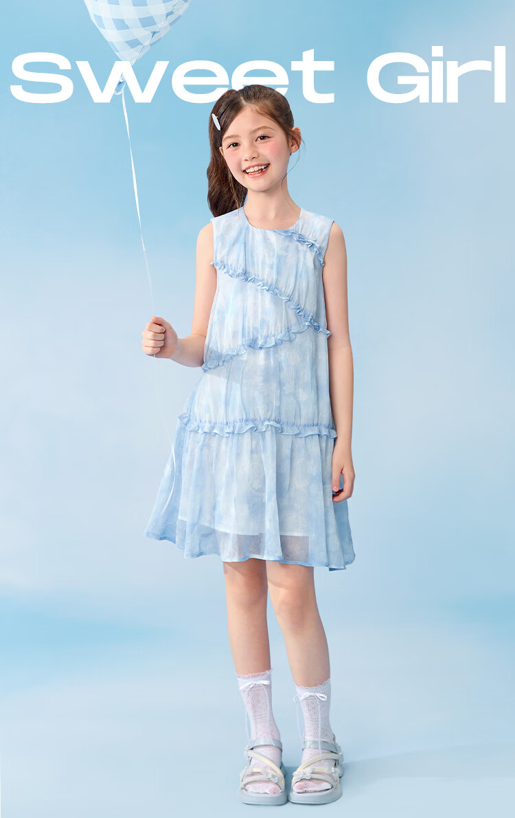 Balabala Kids Sleeveless Dress 2026 Summer New Girls Princess Dress Sweet Fashionable 2