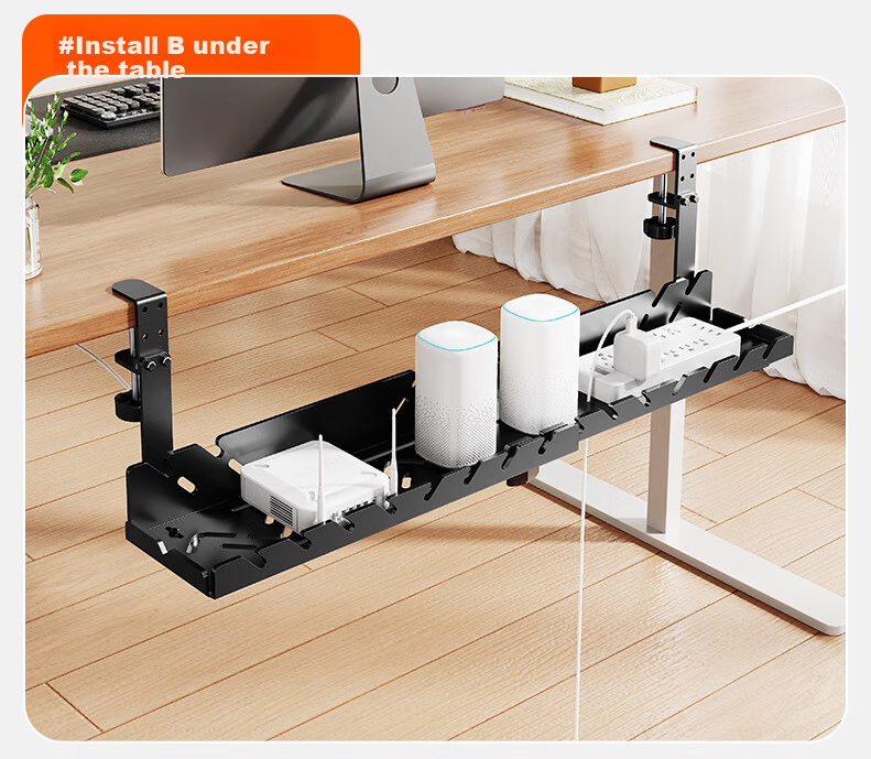 Behind the Scenes Hero TV Accessories Large Black Desktop Cable Organizer Rack No-Drill Cable Management Box for Data Cables and Power Strips 10
