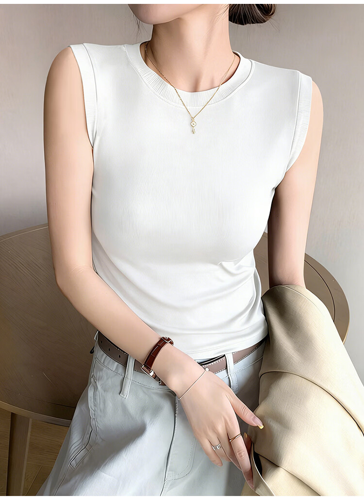 Audifine Women's Slim Fit Camisole Tank Top Spring Summer Small Cap Sleeve Cotton Modal Sleeveless Innerwear White L 2
